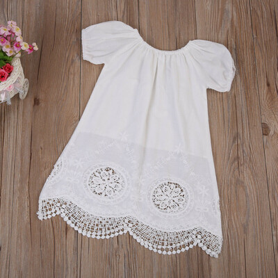 

Summer Newborn Infant Toddler Kids Baby Girl Short Sleeve Rose Lace Cotton Semmer White Dress Skirt Outfit Sundress