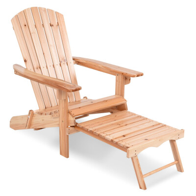 

Patio Foldable Wood Adirondack Chair w Footrest Stool