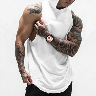 

Men Gym Clothing Bodybuilding Stringer Hoodie Tank Tops Muscle Hooded Shirt Vest