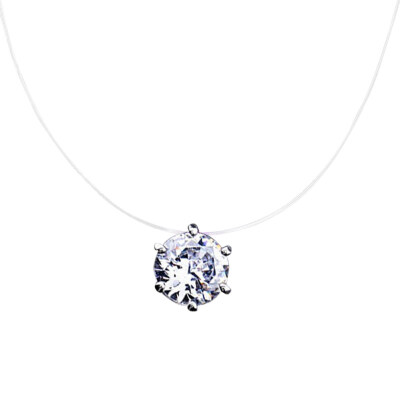 

Women Round Cubic Zirconia Pendant Necklace Invisible Fishing Line Chain Jewelry