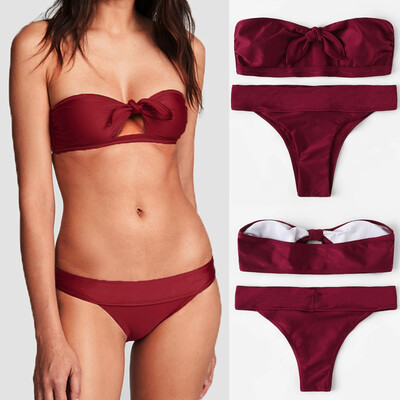 

Roseonmyhand Fashion Women Solid Color Set Padded Swimwear Beachwear Two Piece Suits Bikini