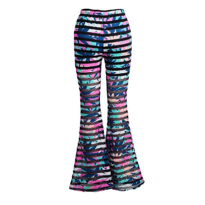 

Fashion Women Bell-bottomed Pants Elastic Waist Eyelet Mesh Fitness Long Trousers Slim Leggings RoseBlue