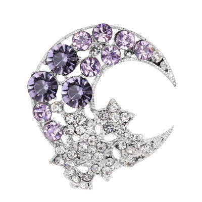 

Girl Brooch Elegant Moon Chic Rhinestone Popular Gift Star Gorgeous Pin Lady Scarf Hat Bling Modern Crescent