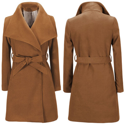 

Toponeto Womens Long Coat Warm Wool Lapel Trench Jacket Cardigan Long Slim Overcoat