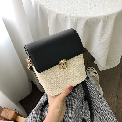 

Summer straw small bag female 2019 new wave Korean version of the wild single shoulder slung fashion woven contrast color bucket bag