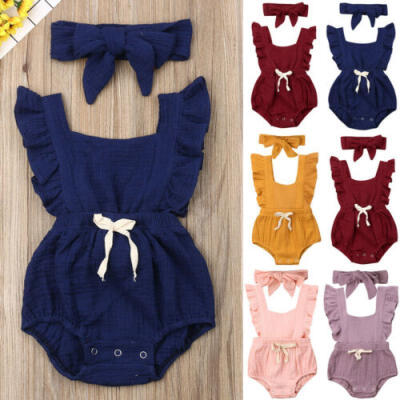 

Newborn Baby Girl Clothes Ruffle Jumpsuit Romper Bodysuit Headband Outfits US