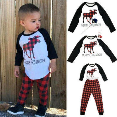 

Child Kids Baby Boys Girls Christmas Xmas Elk Cotton TopsPants Pyjamas PJS Sets