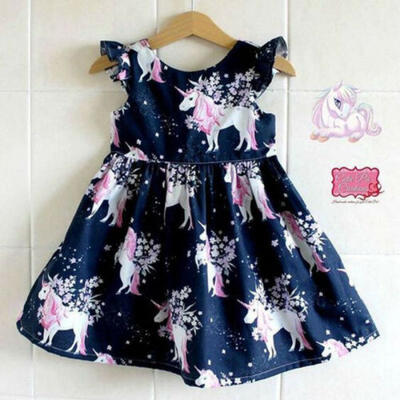 

UK Toddler Kids Baby Girls Cartoon Unicorn Party Summer Dress Sundress Clothes