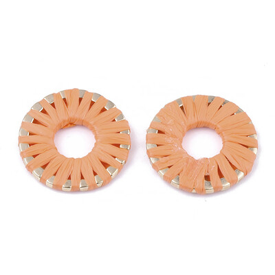 

Handmade Raffia Woven Linging Rings with Alloy Findings Donut Light Gold DarkOrange 205x25mm Inner Diameter 75mm