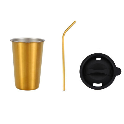 

500ml 304 Stainless Steel Cup Coffee Mug Cold Drink Straw Lid Set Outdoor Camping Travel Picnic Juice Milk Tea Beer Cups