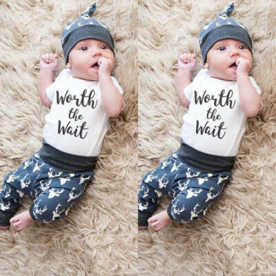 

US Stock Newborn Infant Baby Boy Romper TopsDeer Pants Leggings Outfits Clothes