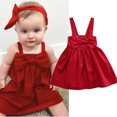 

Newborn Baby Girl Kid Red Dresses Summer Sundress Bowknot Short Dress
