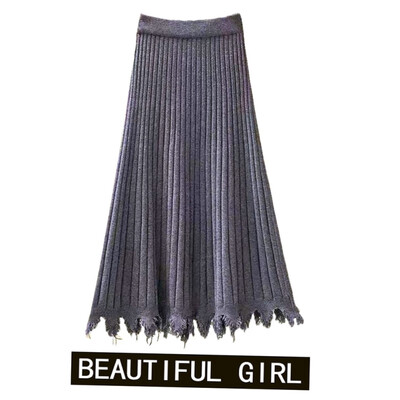

Pleated Skirts For Women Korean Clothes Autumn Winter Knit Loose High Waisted Long Skirt Casual Maxi Skirts
