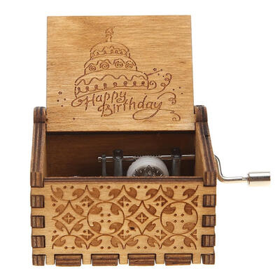 

Antique Carved Wood Hand Crank Music Box Birthday Gifts Ornament Decoration