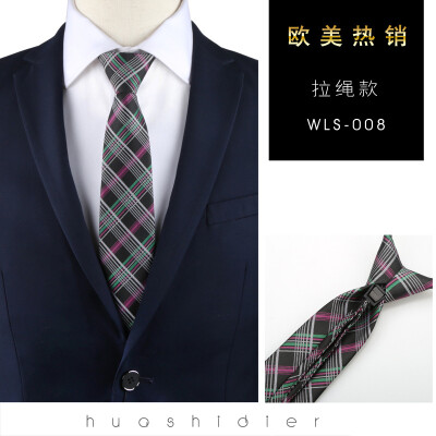 

Spot stripe mens business plaid cashew tie 8CM convenient zipper drawstring cross-border tie custom