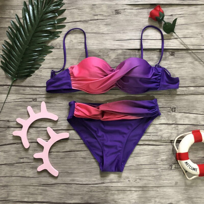 

Roseonmyhand Women Swimwear Beachwear Gradient Print 2 Pieces Bikini Swimsuit Bathing Suit