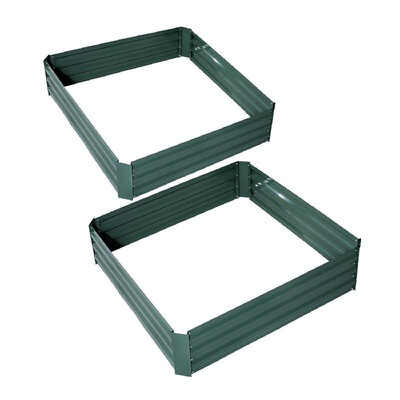 

26" x 26" x 12" Galvanized Metal Raised Garden Bed Set of 2 - Green