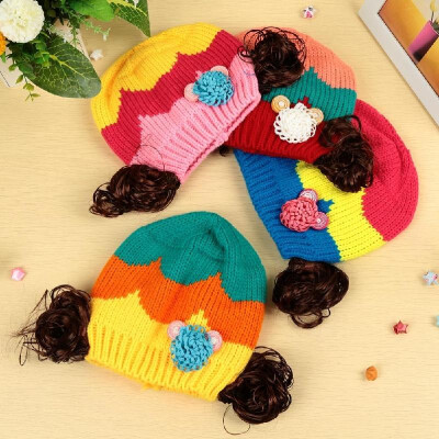 

Cute Winter Kids Girls Boys Kintted Hat Candy Color Block Toddlers Babies Warm Children Beanie Cap