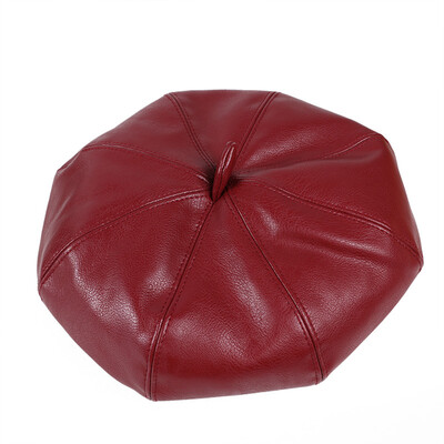 

Hat Lady Autumn&Winter New Beret Pu Cortex Japanese Simple Octagonal Cap Korean Chao Outdoor Newsboy Cap