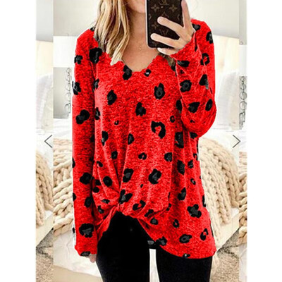 

Wish Amazon ebay2019 autumn&winter explosions womens V-neck long-sleeved T-shirt twisted large size shirt Spot