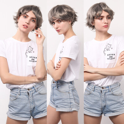 

〖Follure〗Women Party Sexy Short Grey Sexy Wig Wavy Hairstyle Synthetic Fashion Wigs