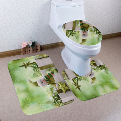 

〖Follure〗3PCS Christmas Bathroom Non-Slip Pedestal Rug Lid Toilet Cover Bath Mat Set