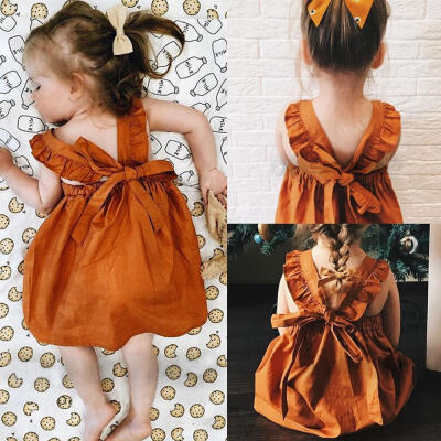 

Newborn Baby Girls Infant Bowknot Sleeveless Cotton Ruffled Vest Dress Sundress