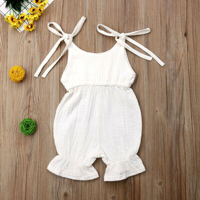 

Baby Girl Solid Romper Kids Suspender Pants Toddler Jumpsuit Playsuit Sunsuit