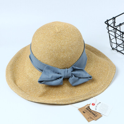 

Korean version of Japanese straw hat foldable Sun Li with bow bow hat students out of paper straw hat tide