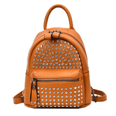 

Rivet Rhinestone Backpack Women Leather Messenger Vertical Square Knapsack