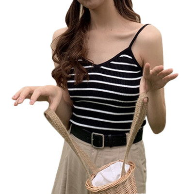 

crop top women Summer Fashion Concise Sweet All-match Sexy Striped Sleeveless Slim Fit Camisoles