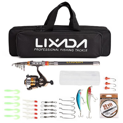 

Lixada Fishing Rod Reel Combo Telescopic Fishing Rod Spinning Reel Fishing Line Lures Hooks Swivels Saltwater Freshwater Travel Fi