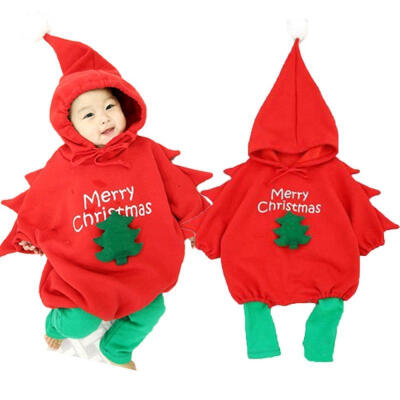 

Newborn Baby Girl Boy Merry Christmas Hooded Sweatshirt Romper Outfits Costume