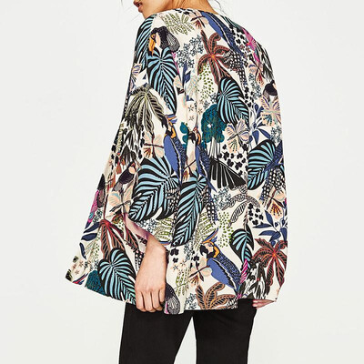 

Women Chiffon Beach Kimono Butterfly Birds Leaves Print Open Front Loose Thin Bikini Cover Up Cardigan Green
