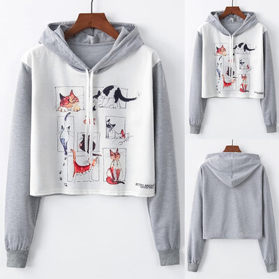 

Starmoon Woman Fashion Loose O-Neck Animal Print Long Sleeve Short with Hat Sweatshirt
