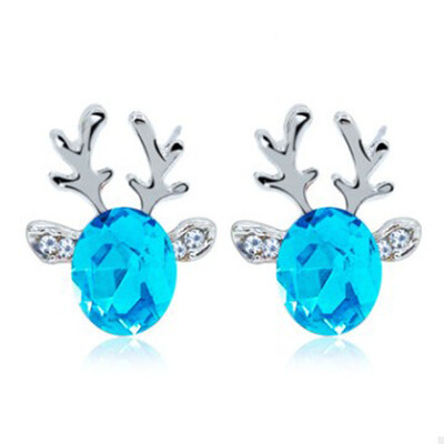 

Crystal Antlers Earrings Luxury Stereo Christmas Reindeer Ear Studs