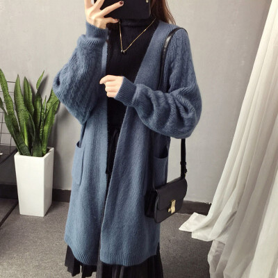 

Winter 2018 sweater jacket womens long style Korean version of loose new knitted cardigan languid breeze harajuku coat