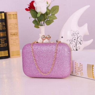 

New Fashion Women Casual Girls Sequined Single Metal Chain Square Portable Wedding Clutch Bags Evening Dinner Handbag