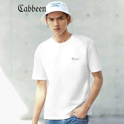 

Carbine mens cotton round neck youth short-sleeved T-shirt 2019 spring new compassionate fashion printing casual street A bleaching white 52180XL