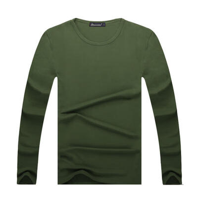 

New Mens T-shirt Solid Color Round Neck Long-sleeved Korean Fashion Slim T-shirt