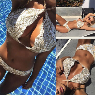 

Women Bikini Set Bandage Push-Up Lace Floral Brazilian Swimwear Swimsuit Bathing