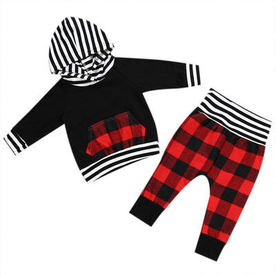 

2pcs Tops Pants Striped Clothes Baby Hoodie Pants Outfits Set Long Suit