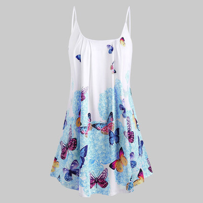

Roseonmyhand Plus Size Fashion Women Butterfly Printed O-Neck Camis Tops Casual Blouse