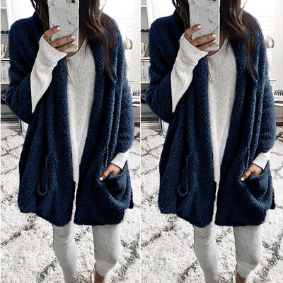 

Roseonmyhand Women Autumn Long Sleeve Thick Hooded Open Stitch Coat Jacket Cardigan