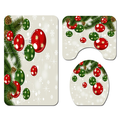 

Siaonvr Santa Christmas Print Toilet Bathroom Mat And Shower Curtain Four-Piece Set