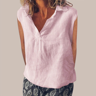 

Starmoon Women Fashion Loose Sleeveless Linen Daily Solid Daily Casual Shirt Blouse Tops