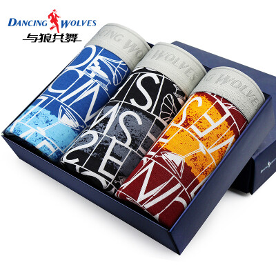 

Dancing with wolves panties mens underwear printed four-corners fashionable breathable ice youth waist sports boxers 3 boxes DS3193 mixed color printing