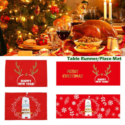 

2019 Christmas Table Flag Xmas Table Runner Tablecloth Dining Place Mat Party Home Decor