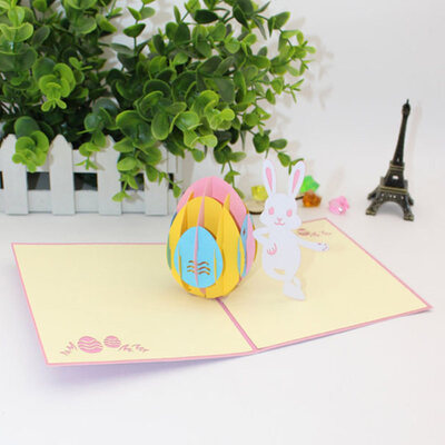 

Easter Egg Rabbit 3D Pop Up Paper Cutting Greeting Cards Handmade Holiday Gift