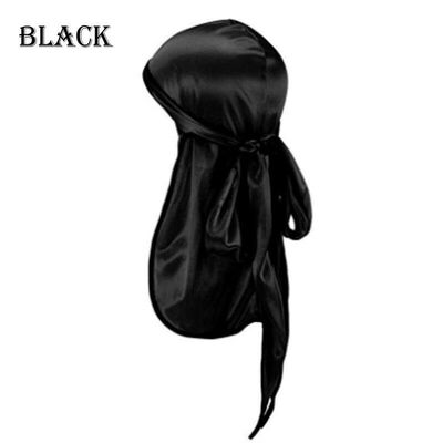 

Men Women Velvet Silky Durag Hat Bandanna Long Tail Pirate Cap Headwear